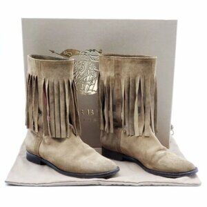Burberry Light Brown Suede Norland Fringed Boots 260-082925